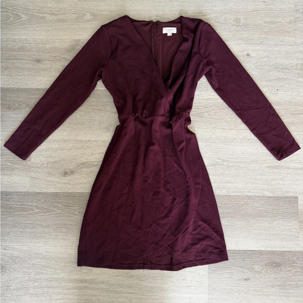 LOFT Deep Burgundy Long Sleeve Dress